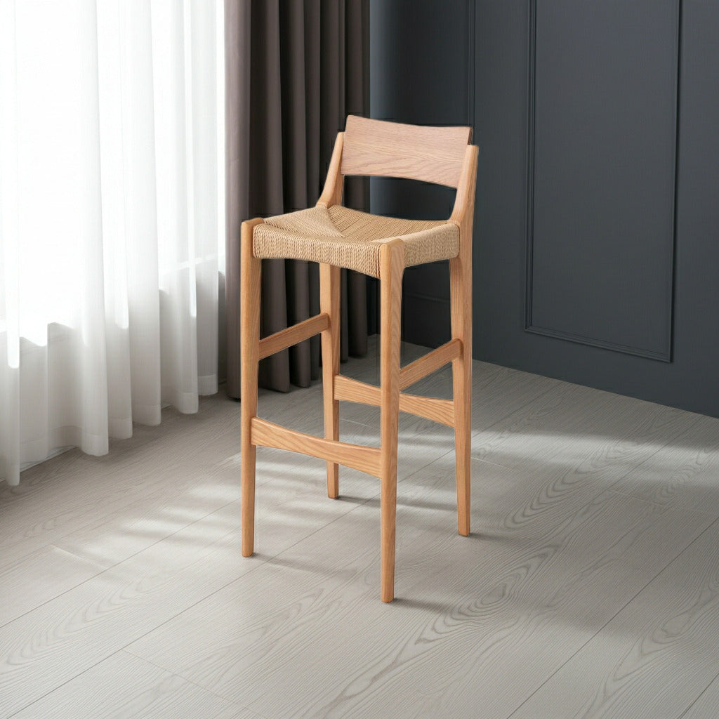 カウンターチェア 背もたれ バーチェア 完成品 足置き フットレスト ハイチェア 木製 天然木 1脚