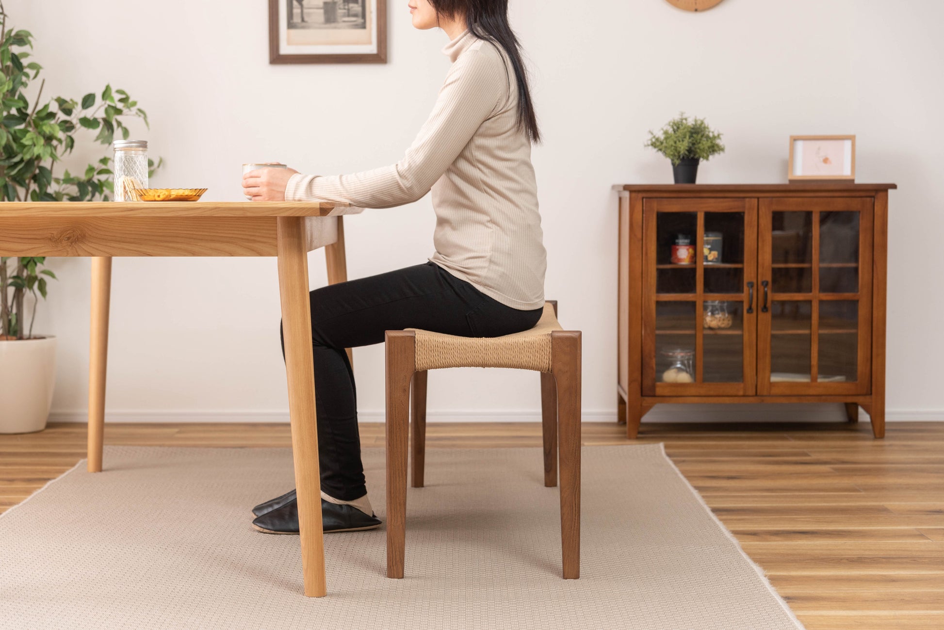 ダイニングベンチ 単品 完成品 木製 天然木 ベンチチェア チェア 椅子 イス 幅100 幅110 ペーパーコード　