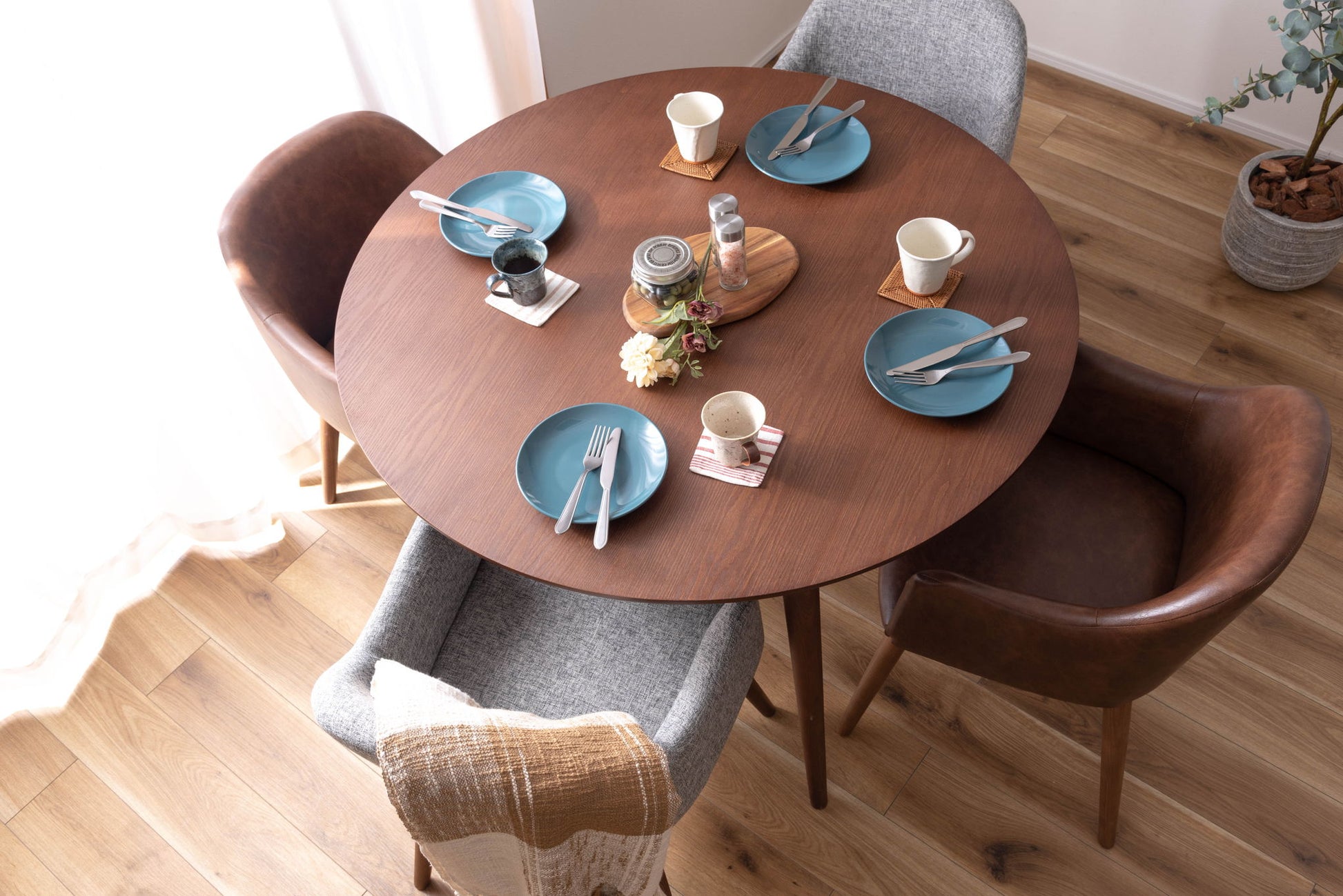 ダイニングテーブル 幅110cm 2人 3人 4人用 丸型 円形 シンプル 木製 天然木 北欧