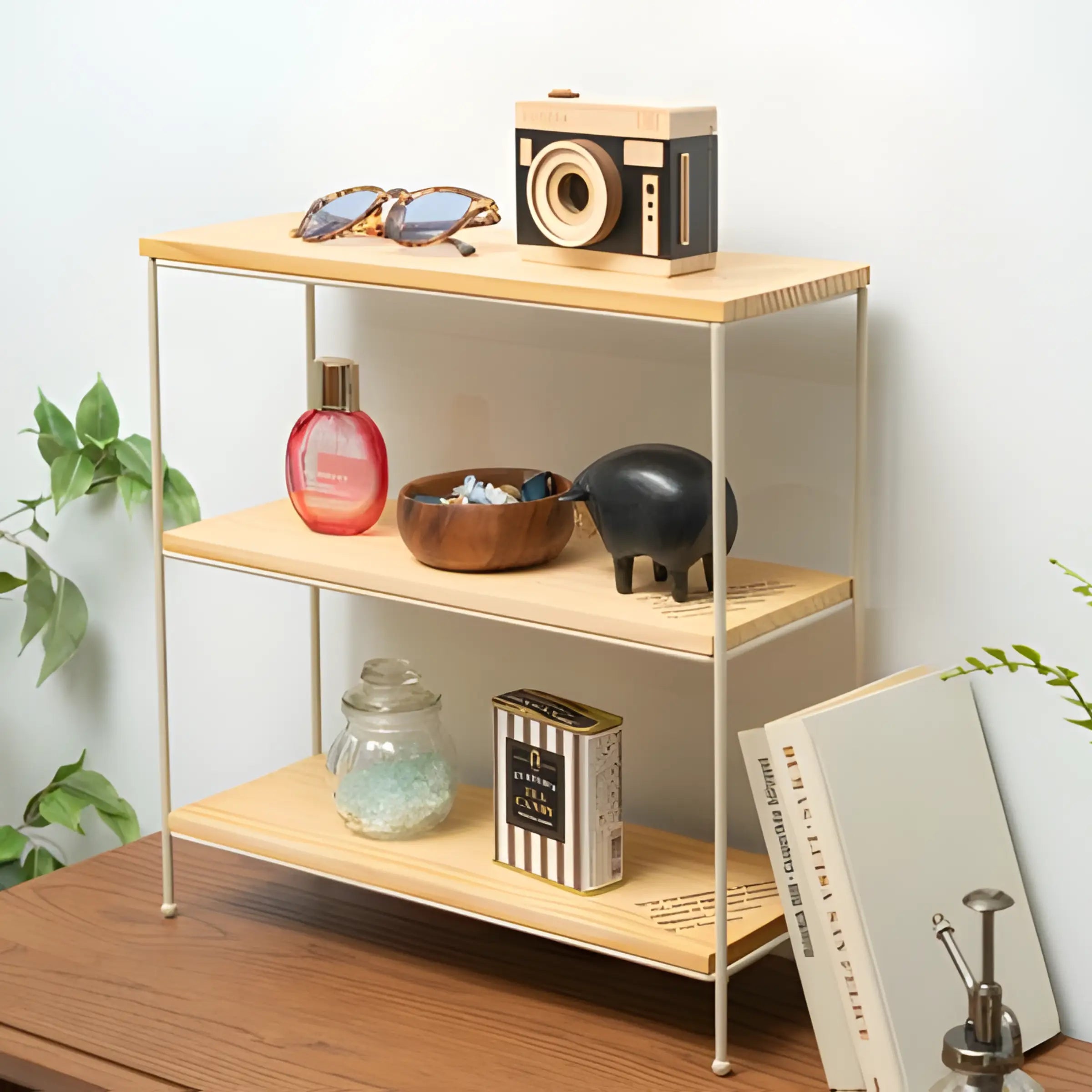ミニ 卓上 ラック 棚 幅40cm 3段 完成品 コンパクト 省スペース スチール アイアン 天然木 収納 シェルフ オープンラック リビング