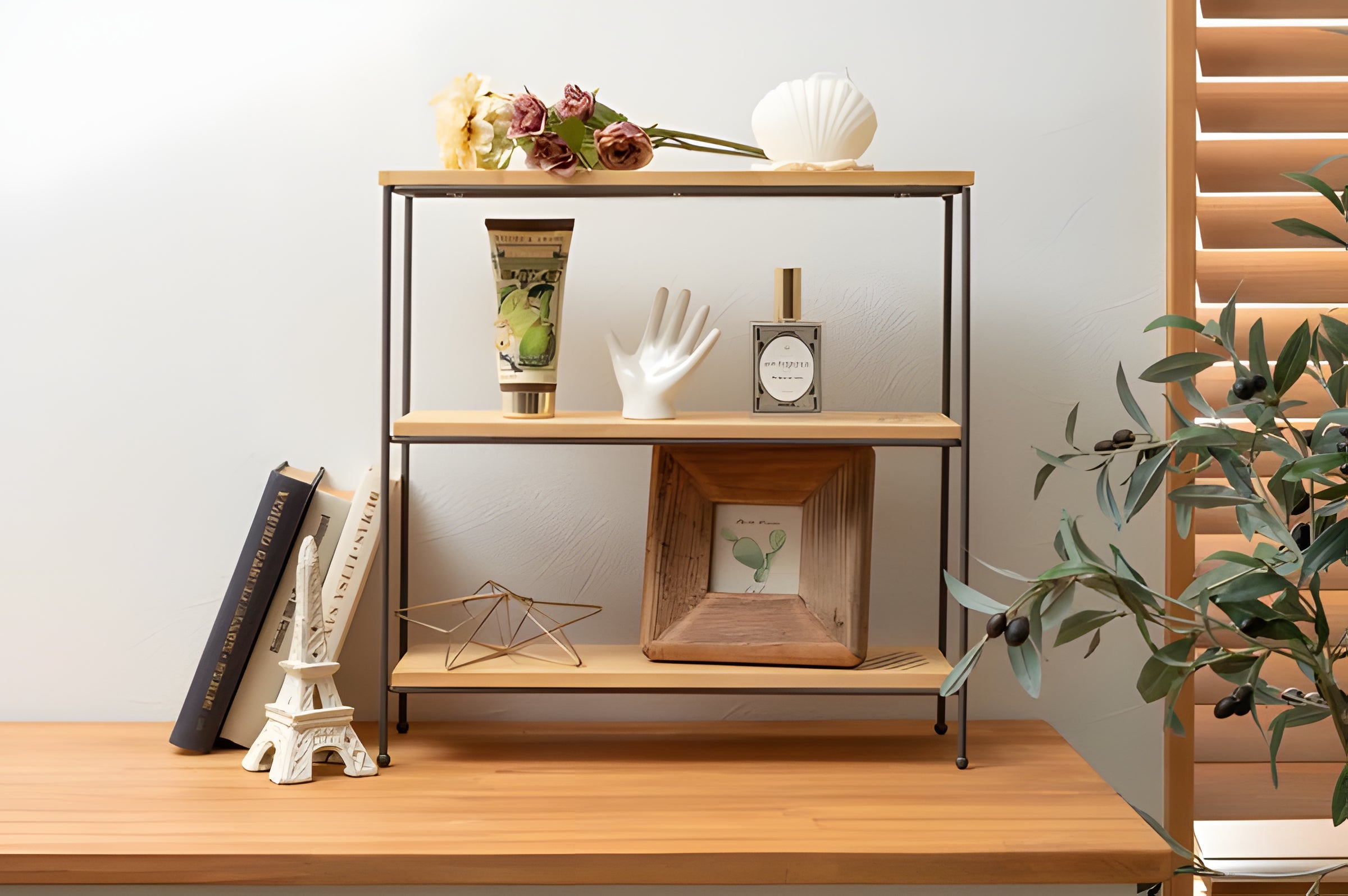 ミニ 卓上 ラック 棚 幅40cm 3段 完成品 コンパクト 省スペース スチール アイアン 天然木 収納 シェルフ オープンラック リビング