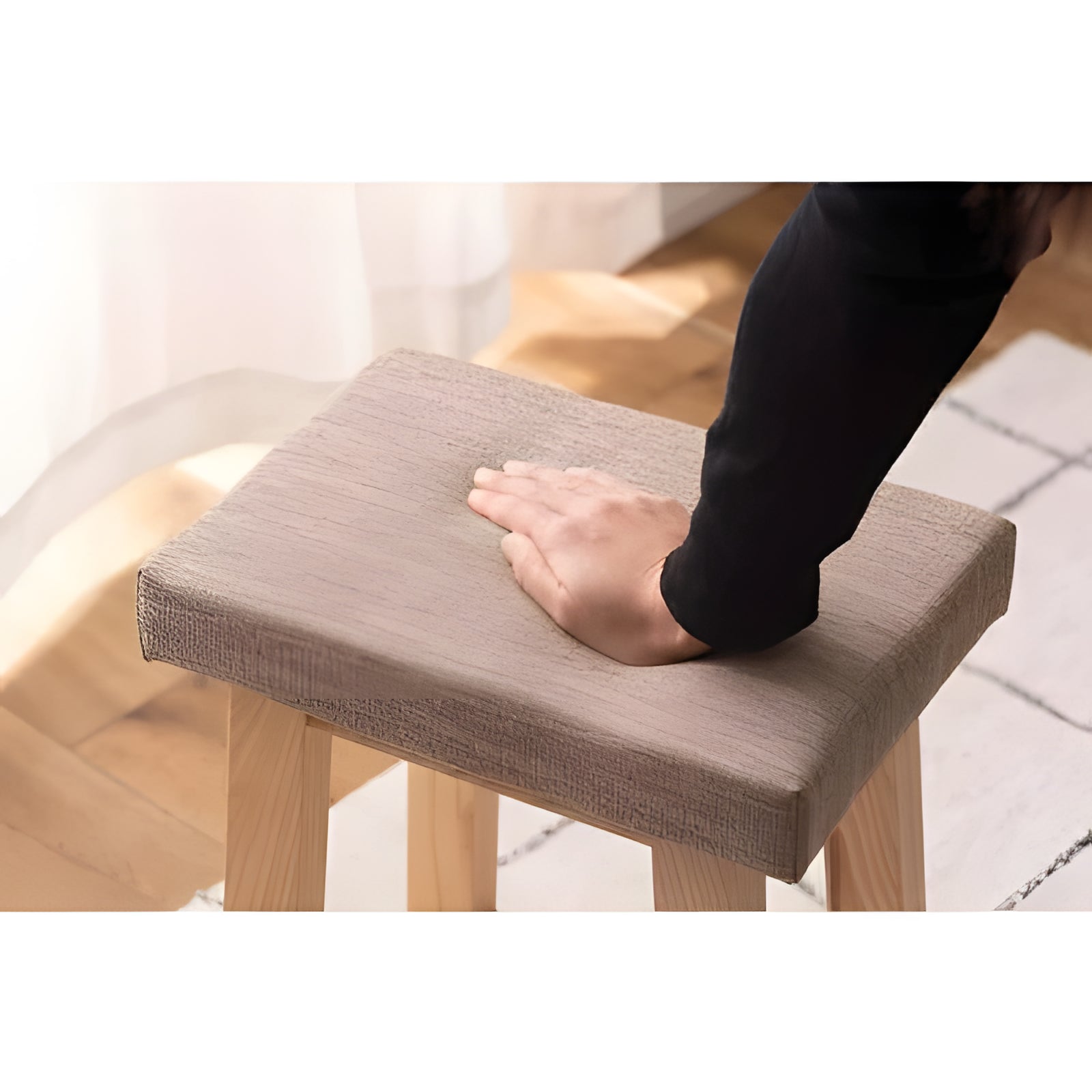 ハイスツール 1脚 カウンターチェア 椅子 天然木 布 ファブリック 足置き フットレスト付き 完成品