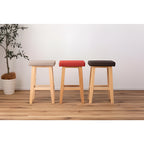 ハイスツール 1脚 カウンターチェア 椅子 天然木 布 ファブリック 足置き フットレスト付き 完成品