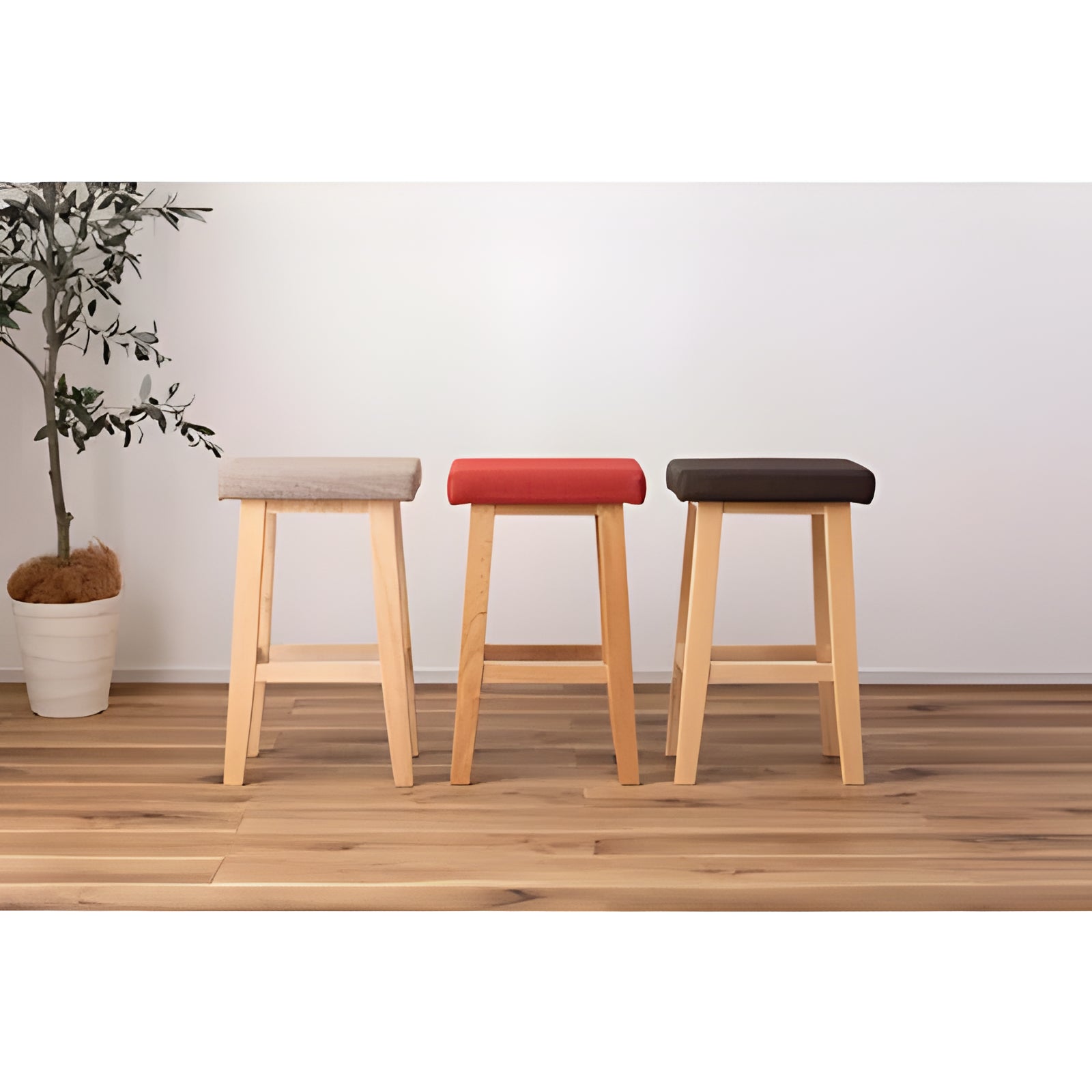 ハイスツール 1脚 カウンターチェア 椅子 天然木 布 ファブリック 足置き フットレスト付き 完成品