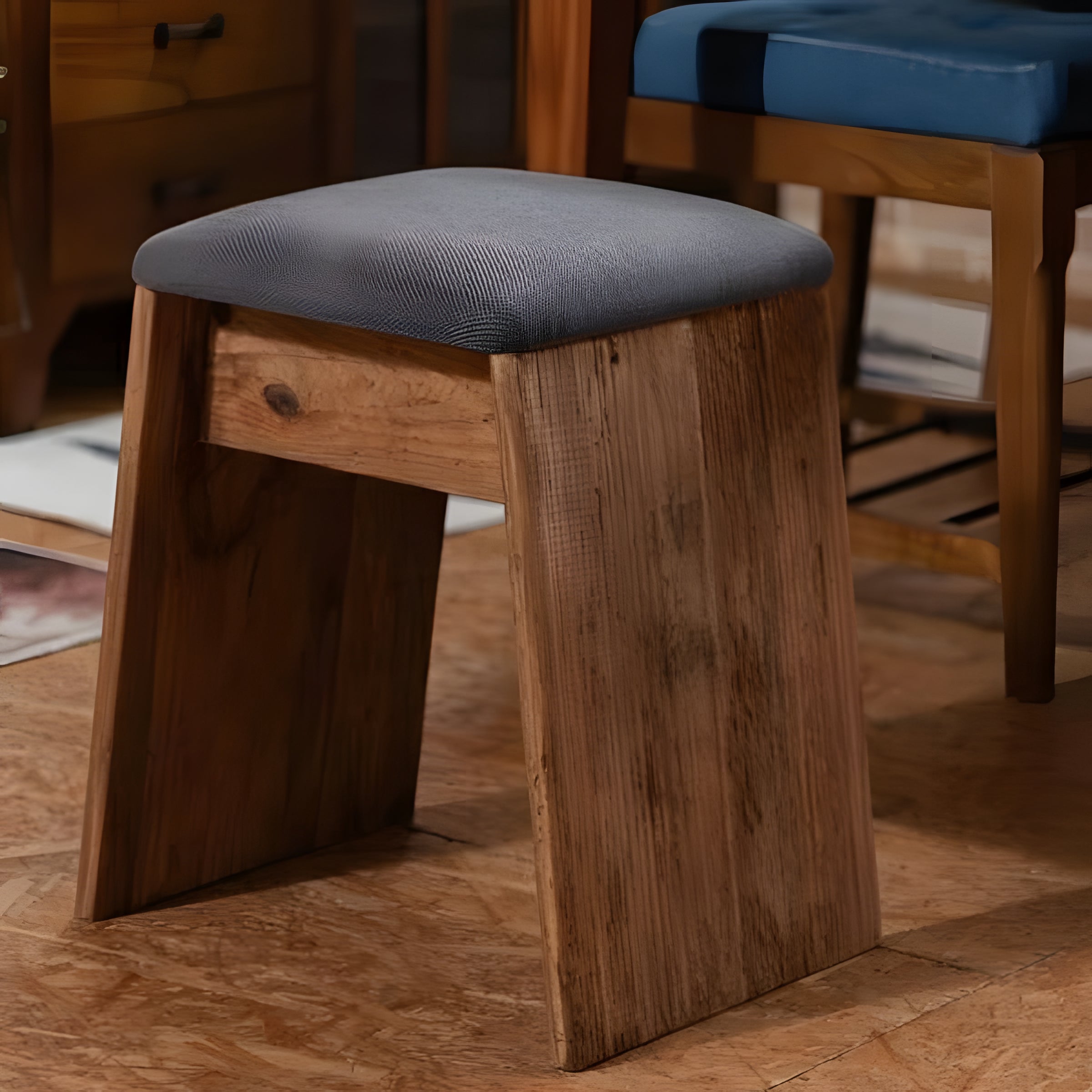 スツール チェア 椅子 古材 コンパクト 腰掛け 布 ファブリック 完成品 軽量 玄関 来客 背もたれなし