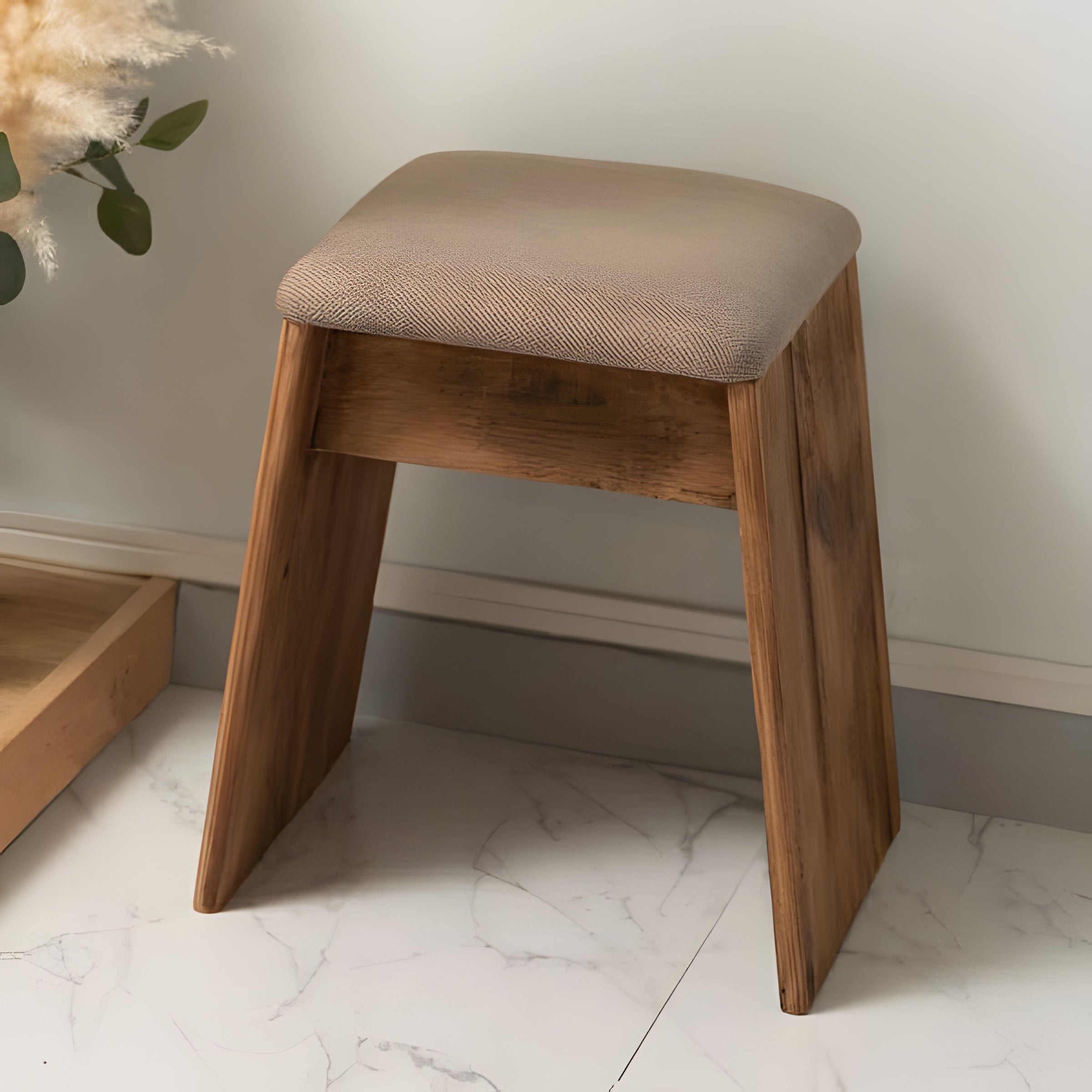 スツール チェア 椅子 古材 コンパクト 腰掛け 布 ファブリック 完成品 軽量 玄関 来客 背もたれなし