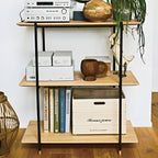 棚 ラック 3段 幅110 天然木 スチール オープンラック 収納 オープンシェルフ キッチン リビング スタイリッシュ スリム 薄型