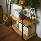 棚 ラック 3段 幅110 天然木 スチール オープンラック 収納 オープンシェルフ キッチン リビング スタイリッシュ スリム 薄型