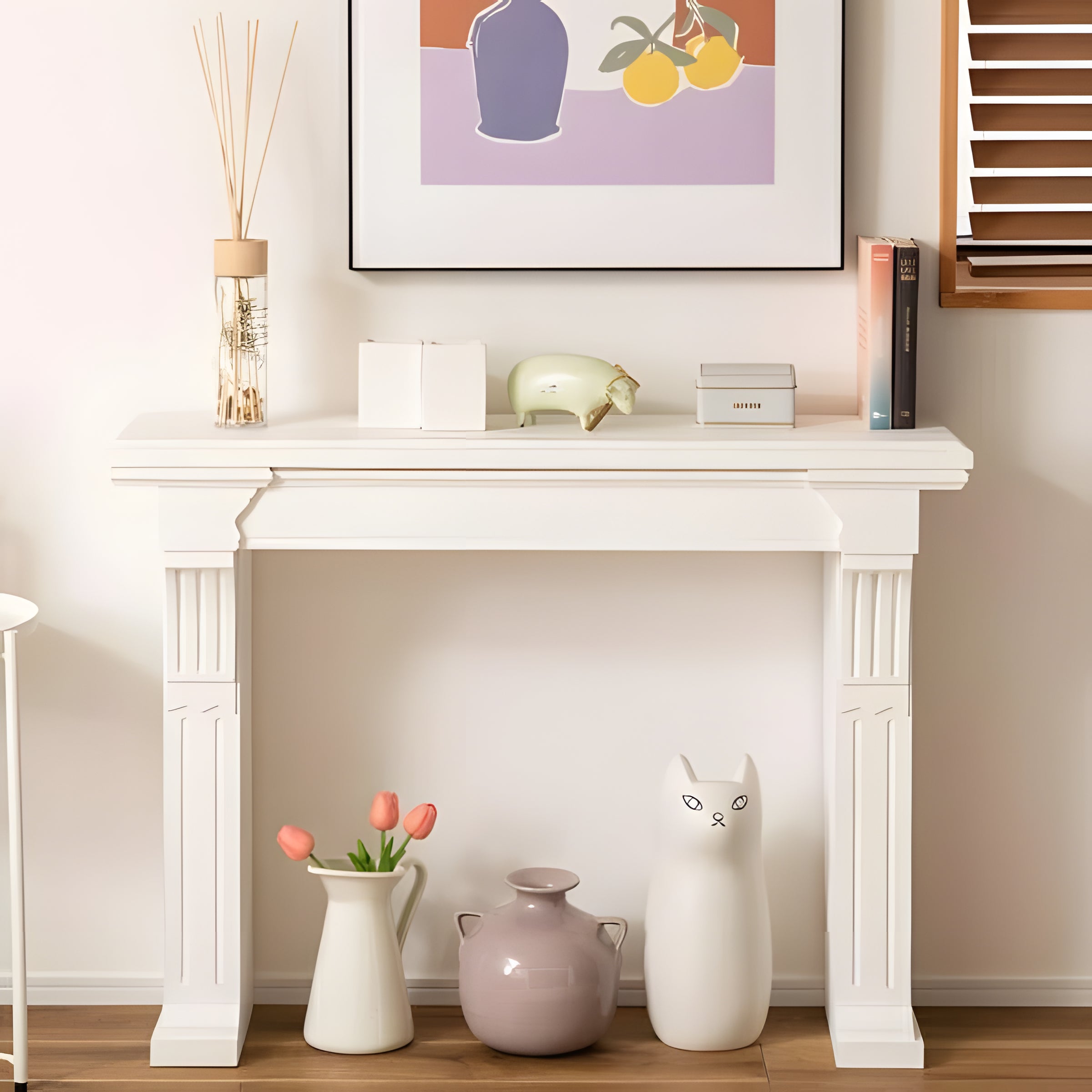 マントルピース 暖炉 ホワイト 白 杉 天然木 小物 装飾 レトロ シェルフ 飾り棚 韓国インテリア 高見え 高級感