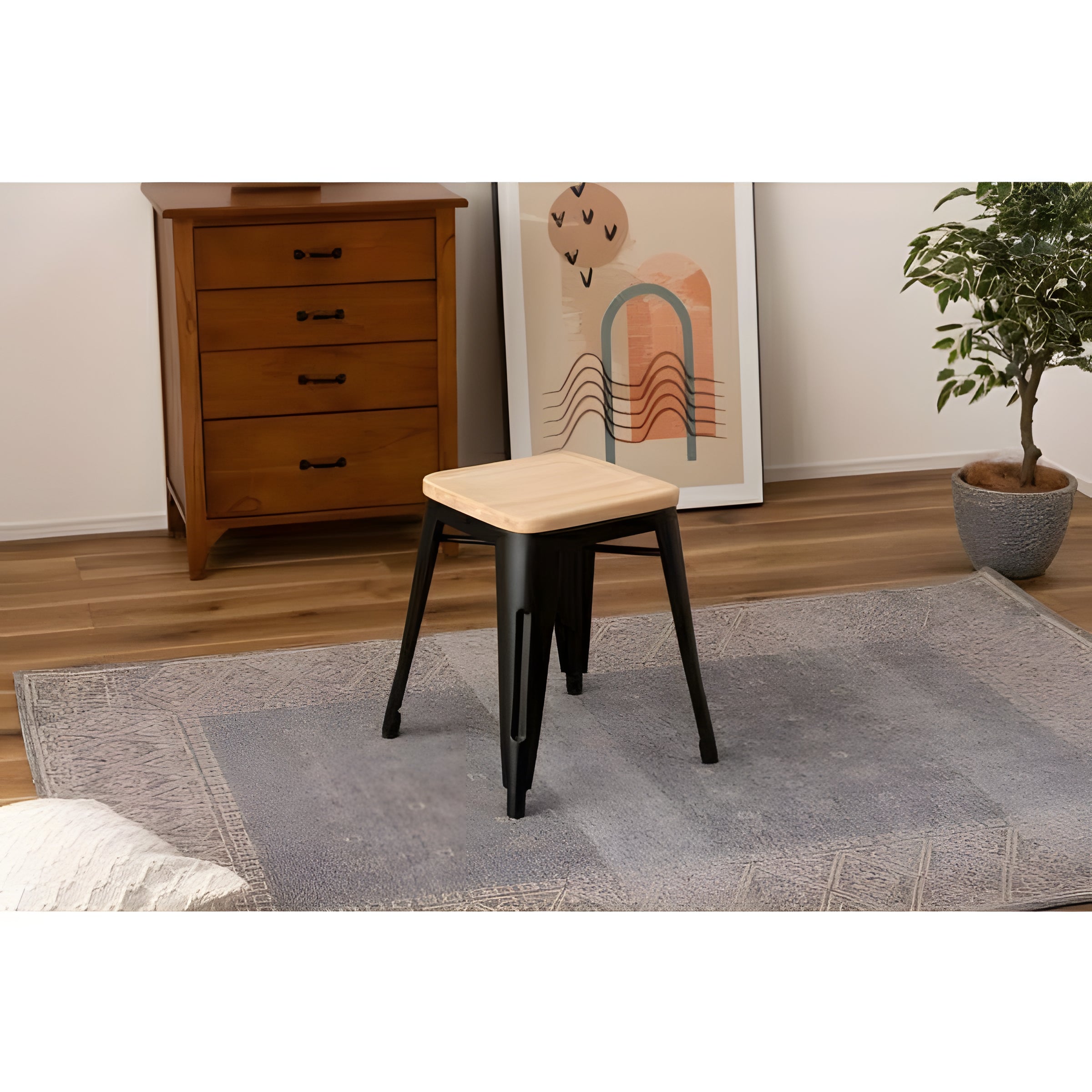 スツール 椅子 スチール 腰掛 チェア スタイリッシュ インダストリアル 天然木 アイアン 完成品 ヴィンテージ