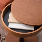 サイドテーブル 丸型 円形 ラウンドテーブル 幅40 コンパクト ミニテーブル 収納付 天然木 ソファサイド ソファ横 高見え