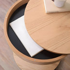 サイドテーブル 丸型 円形 ラウンドテーブル 幅40 コンパクト ミニテーブル 収納付 天然木 ソファサイド ソファ横 高見え