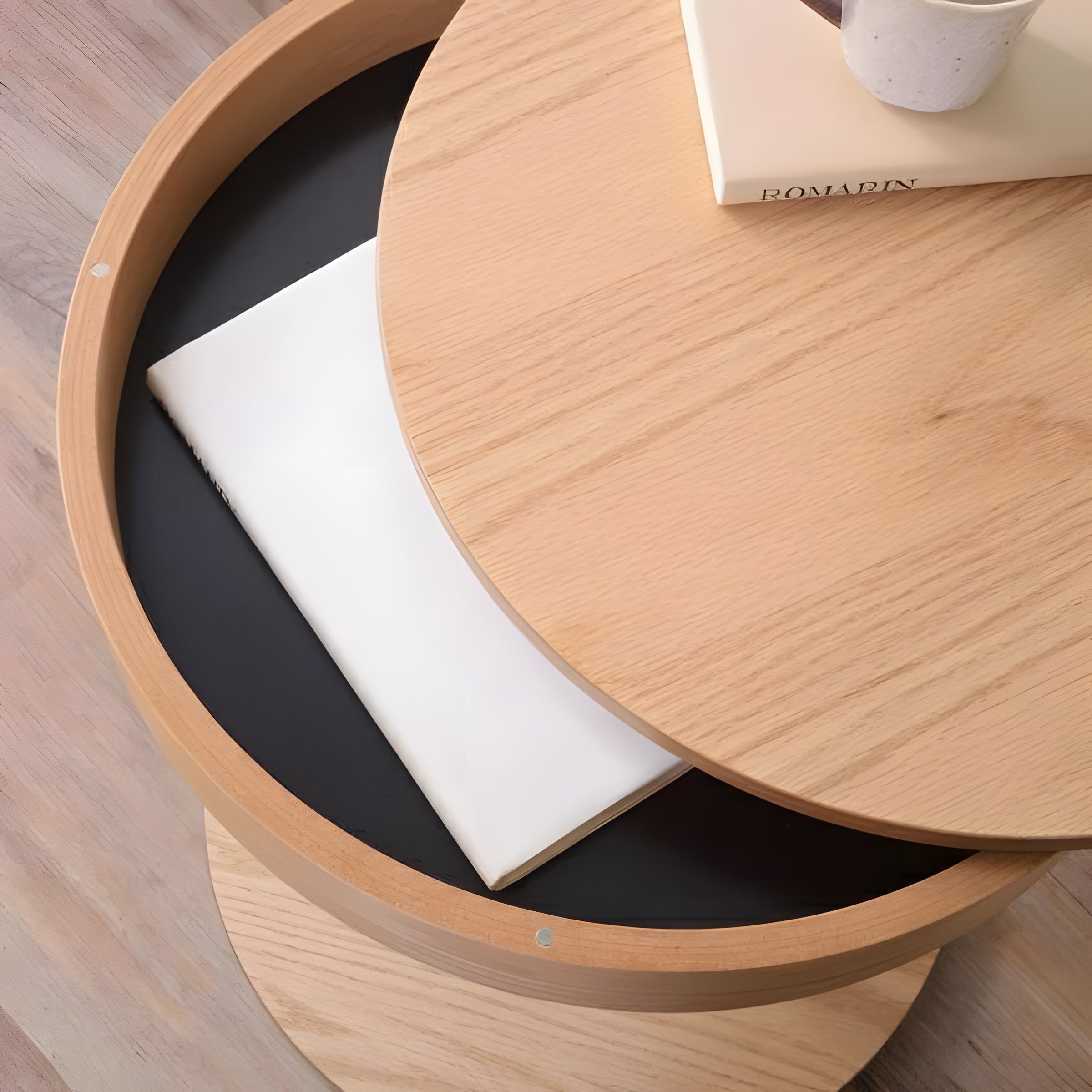 サイドテーブル 丸型 円形 ラウンドテーブル 幅40 コンパクト ミニテーブル 収納付 天然木 ソファサイド ソファ横 高見え