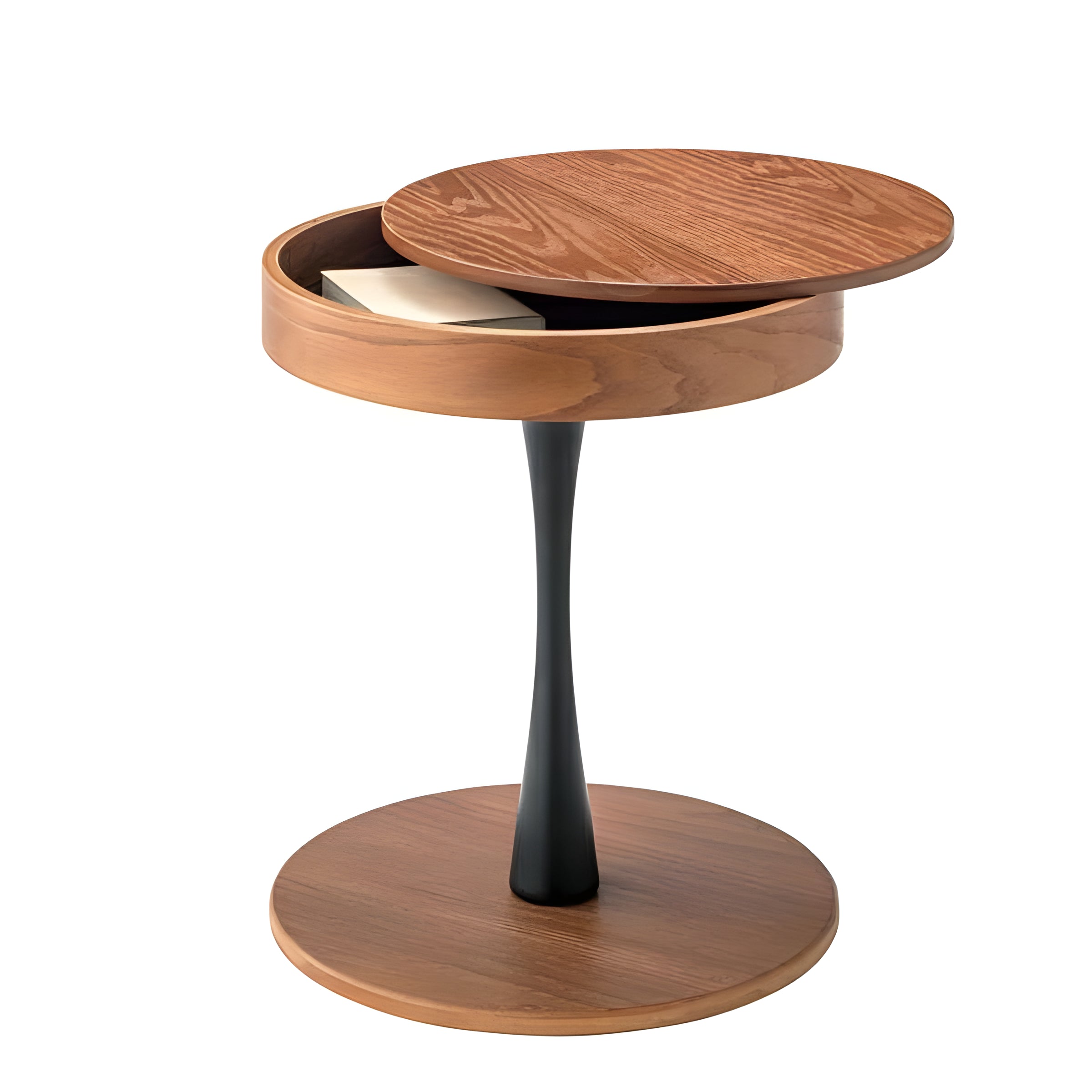 サイドテーブル 丸型 円形 ラウンドテーブル 幅40 コンパクト ミニテーブル 収納付 天然木 ソファサイド ソファ横 高見え