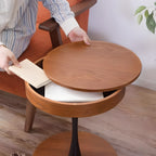 サイドテーブル 丸型 円形 ラウンドテーブル 幅40 コンパクト ミニテーブル 収納付 天然木 ソファサイド ソファ横 高見え