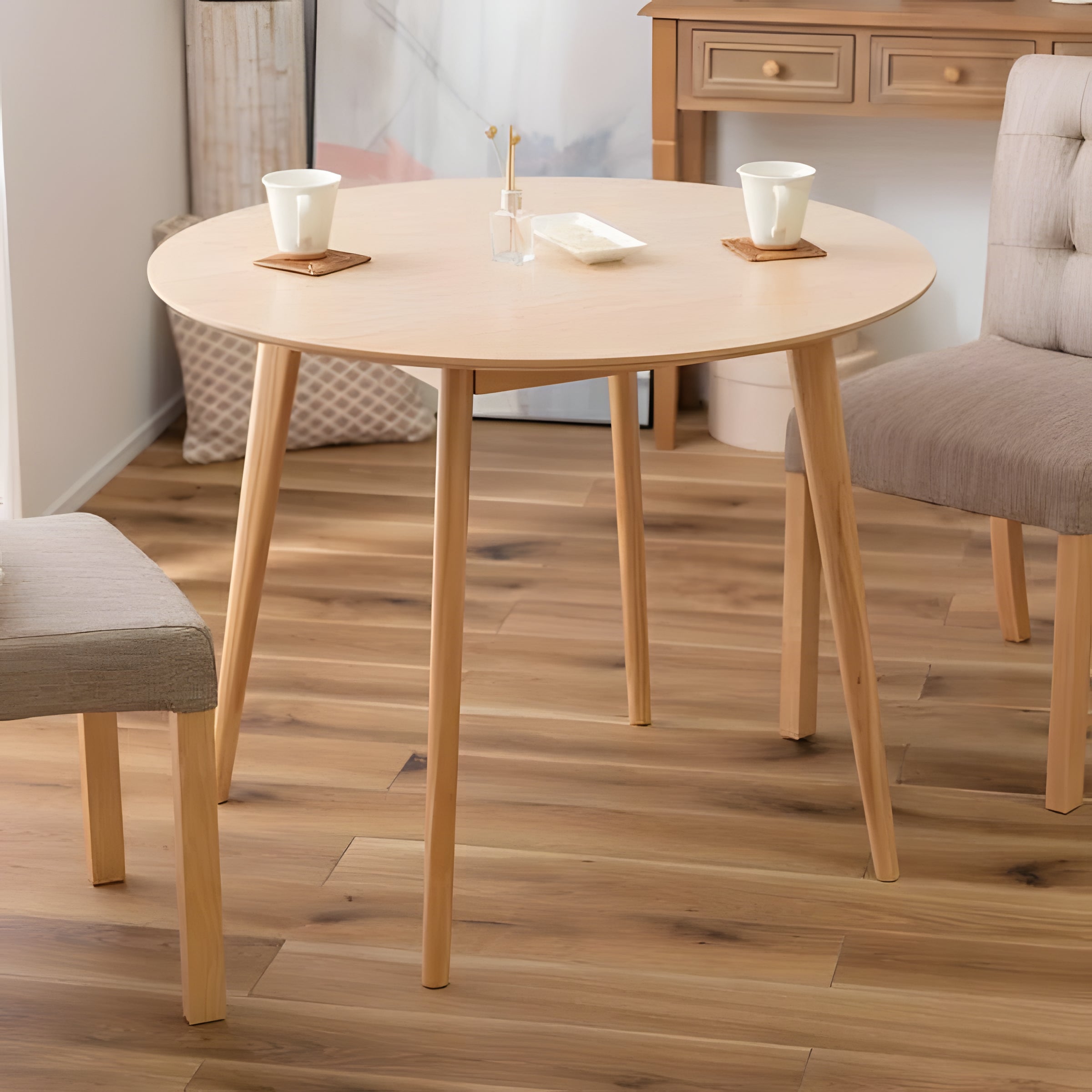 ダイニングテーブル 幅90cm 1人 2人用 スクエアテーブル 丸型 円形 天然木 シンプル 食卓机