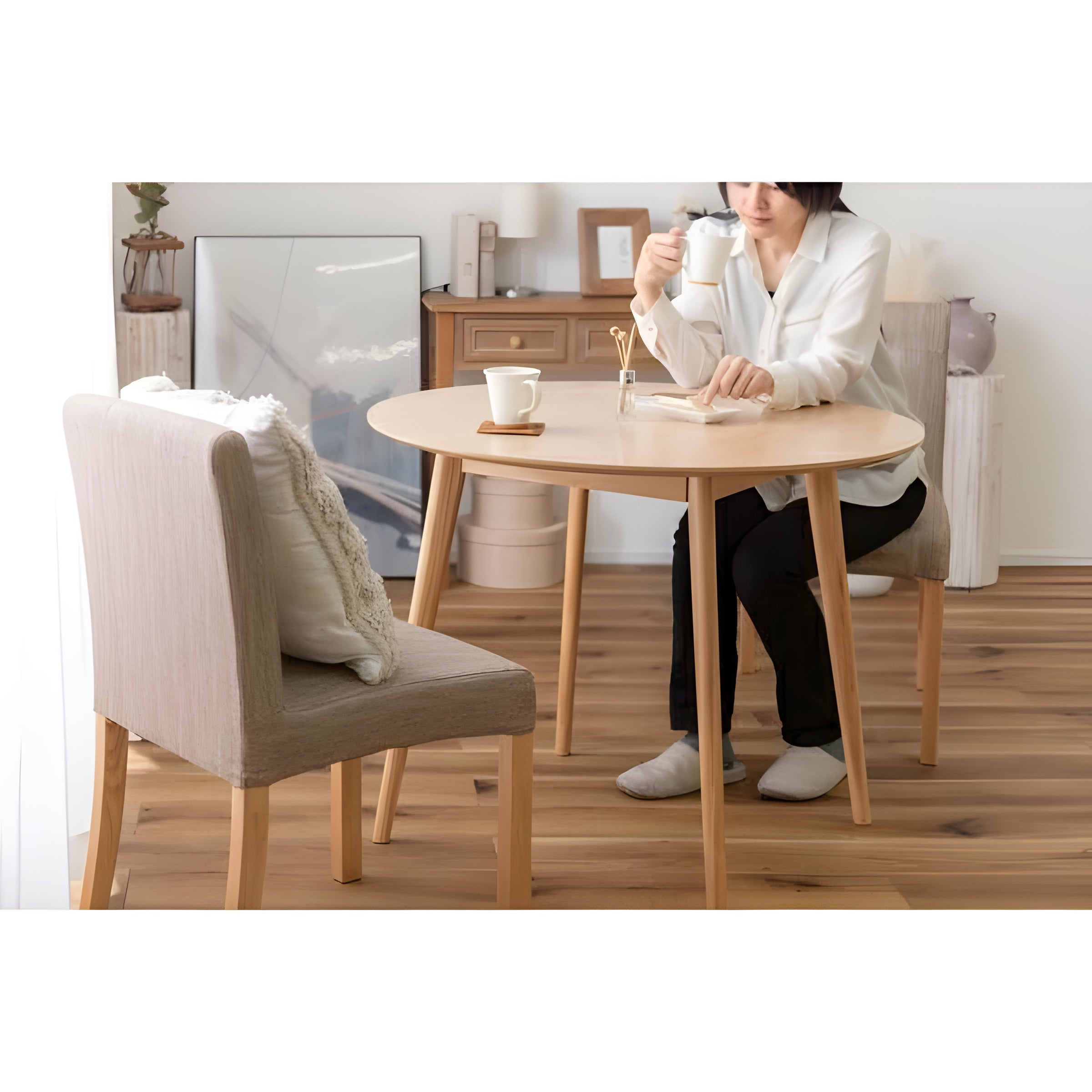 ダイニングテーブル 幅90cm 1人 2人用 スクエアテーブル 丸型 円形 天然木 シンプル 食卓机