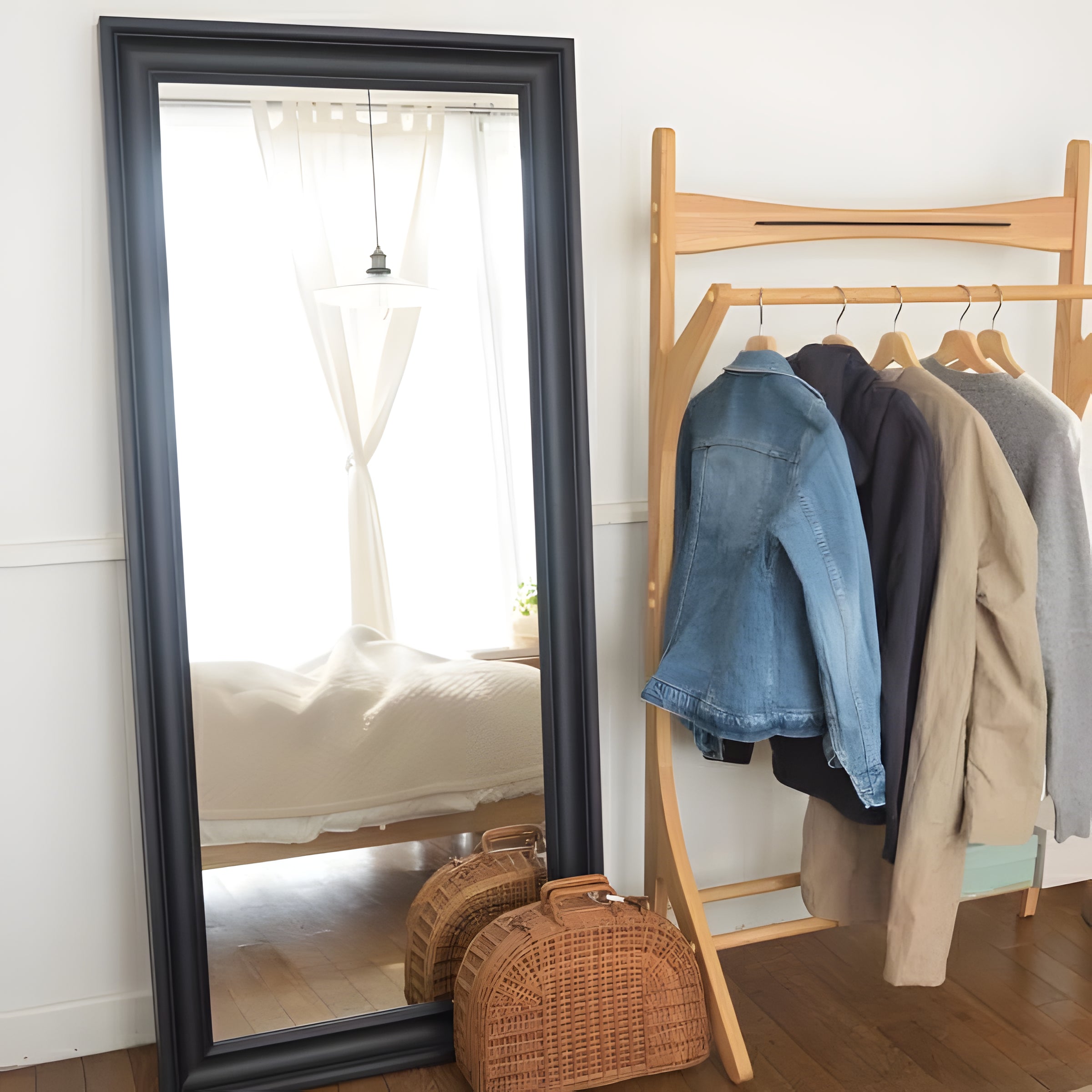 スタンドミラー 鏡 姿見 全身鏡 大きい 飛散防止 スタンド 自立 天然木 幅70 高さ165cm 大型 高見え 高級感